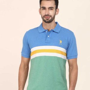Striped Men Polo Neck Multicolor T-Shirt