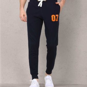 Applique Men Dark Blue Track Pants